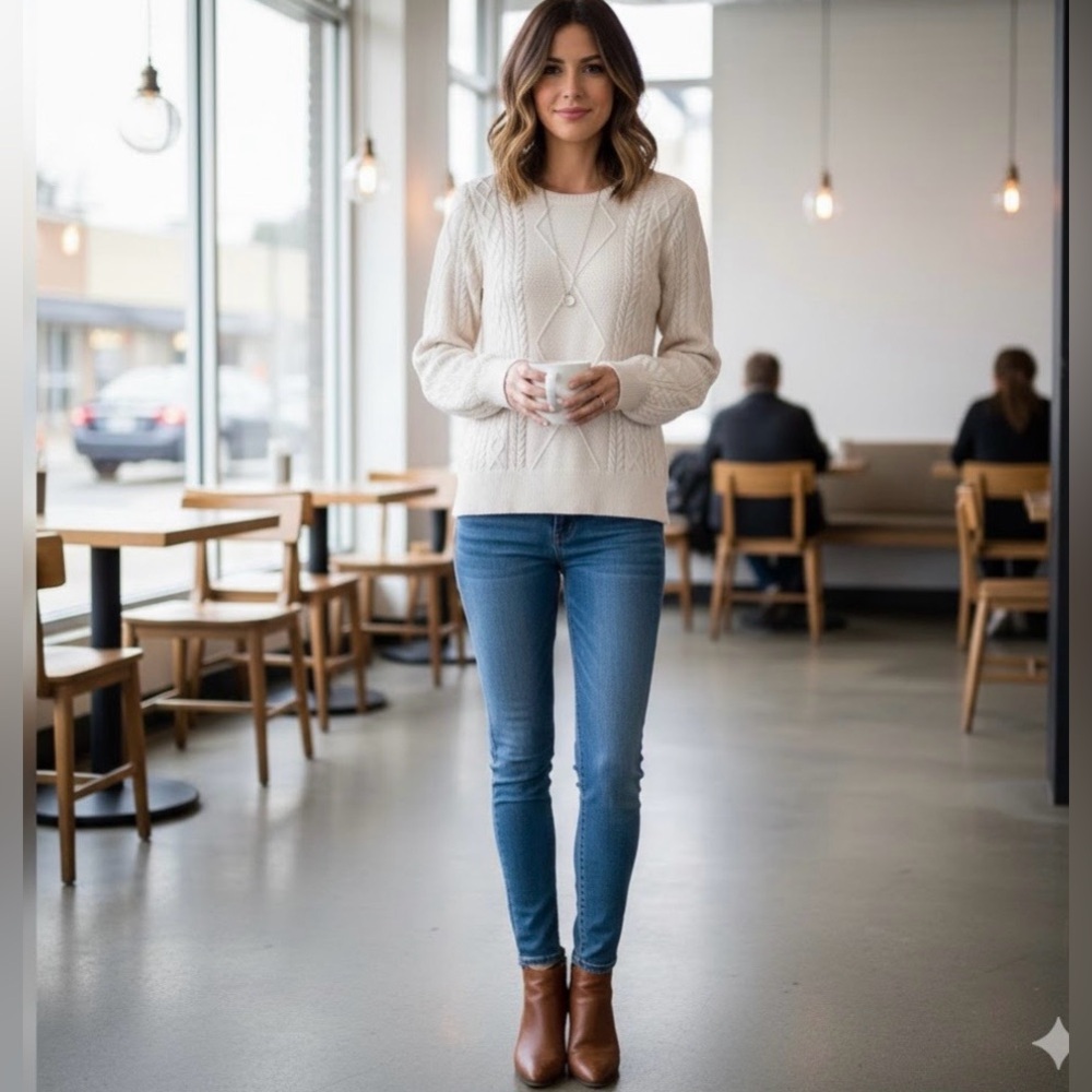 Cyrus Cream Cable Knit Sweater Ivory Size M Academy Preppy